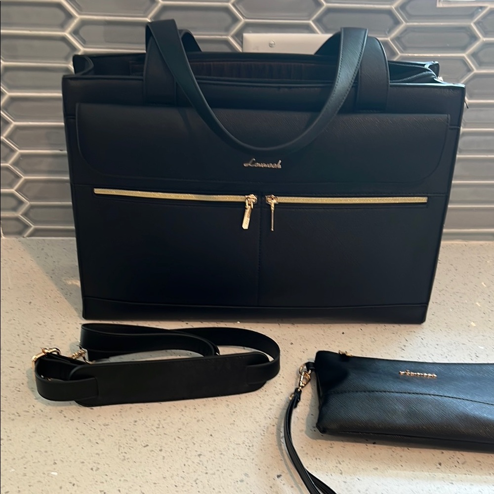 Black Laptop Bag with Gold Accents!  This is not a Coach.